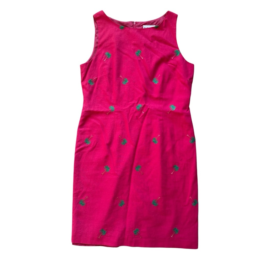 Vintage Plaza South Sleeveless Fuchsia Pink Palm Tree Zip Up Midi Dress Size 12